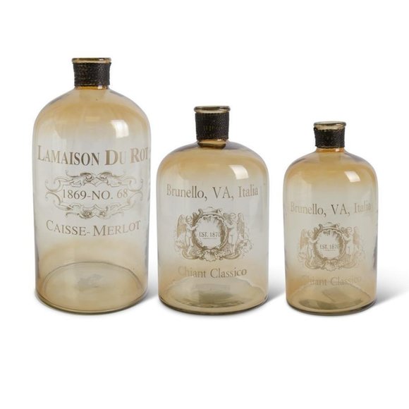 Transparent Brown Glass Bottle with Script - Large